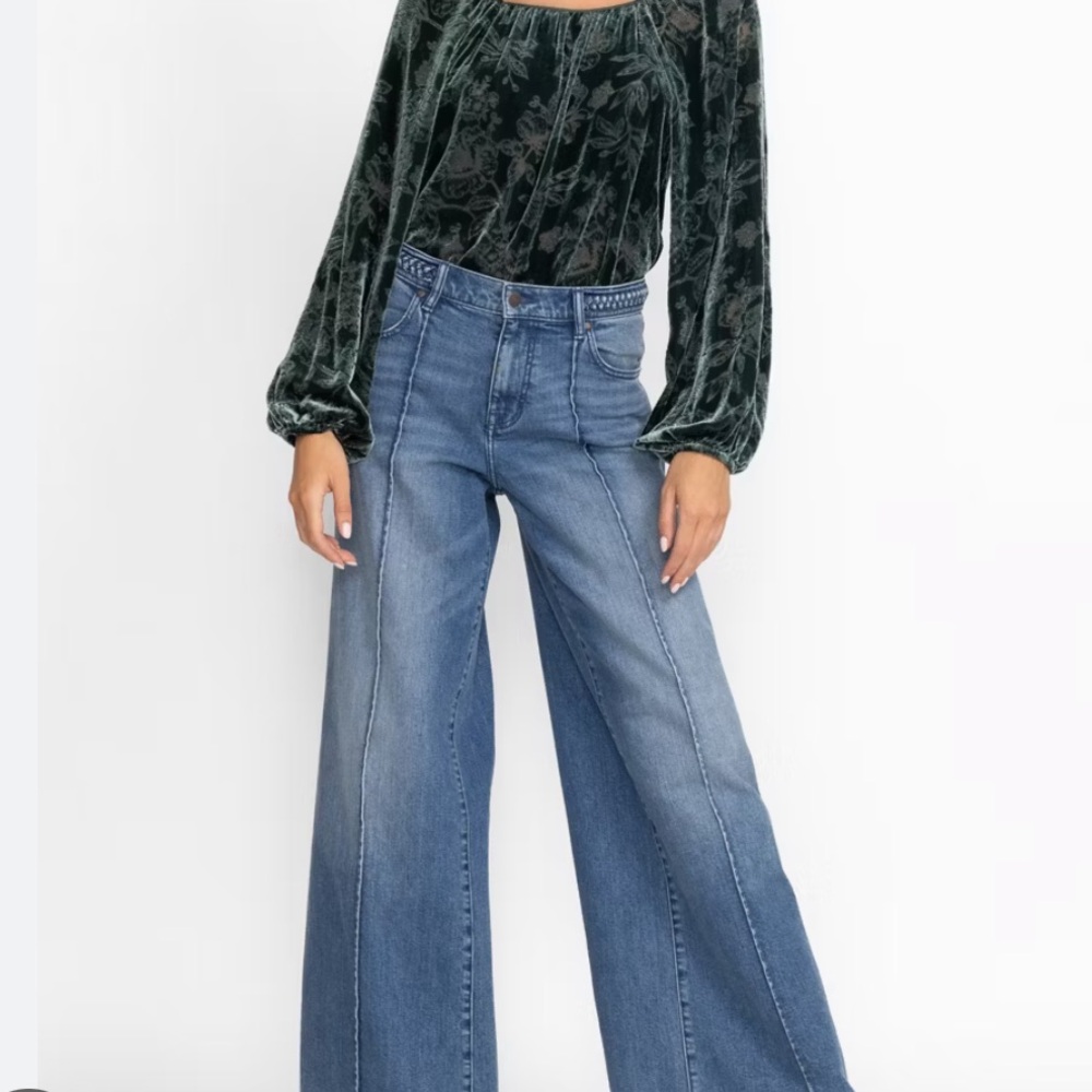 Johnny Was Maldives Wide Leg Jeans with Braided Accents